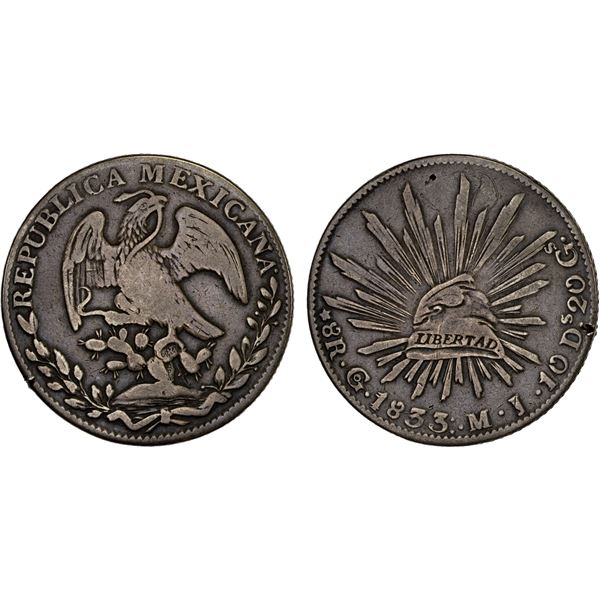MEXICO: Republic, AR 8 reales (26.61g), 1833-Go, Fine