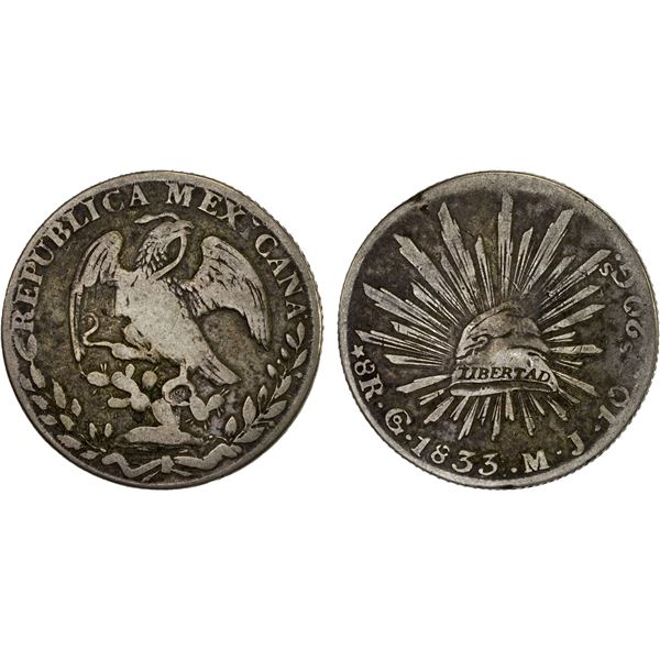 MEXICO: Republic, AR 8 reales (26.44g), 1833-Go, VG-F