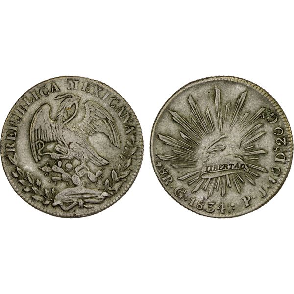 MEXICO: Republic, AR 8 reales (27.31g), 1834-Go, VF-XF
