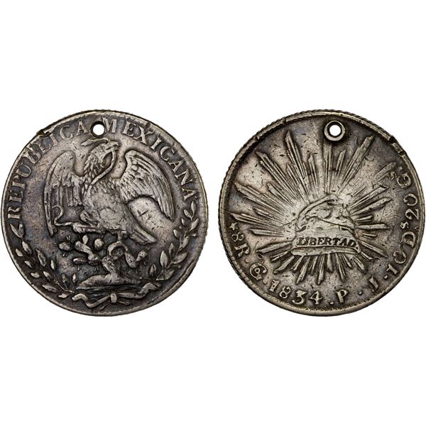 MEXICO: Republic, AR 8 reales (26.68g), 1834-Go, VF
