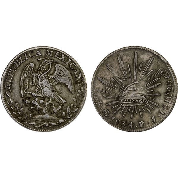 MEXICO: Republic, AR 8 reales (25.77g), 1834-Go, Choice VF
