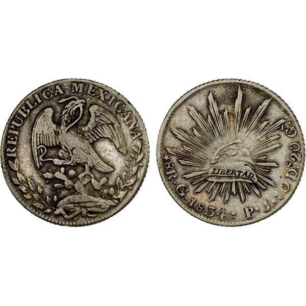 MEXICO: Republic, AR 8 reales (25.99g), 1834-Go, VF