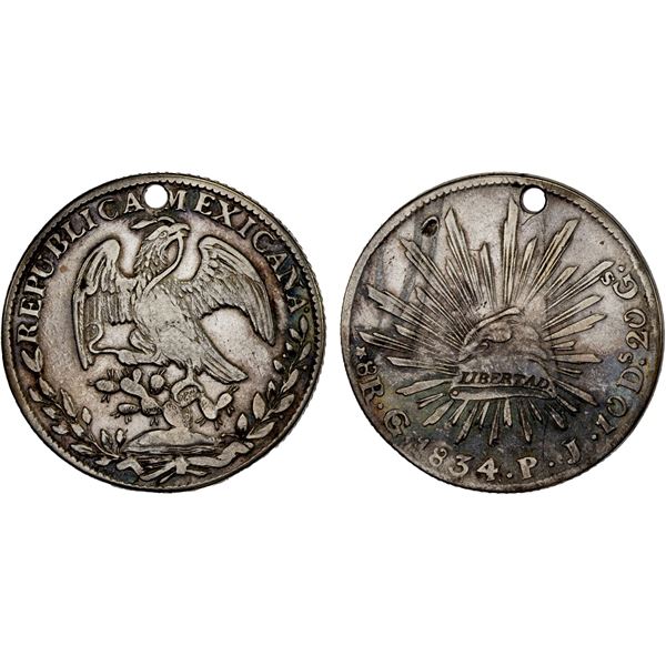 MEXICO: Republic, AR 8 reales (26.22g), 1834-Go, F-VF