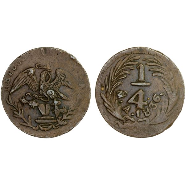 MEXICO: Republic, AE 1/4 real (quartilla), 1836-Mo, VF