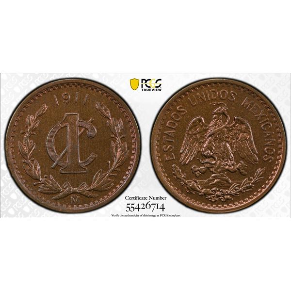 MEXICO: Estados Unidos, AE centavo, 1911-Mo, PCGS MS65 RB