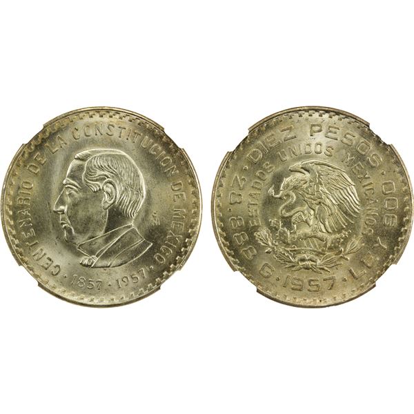MEXICO: Estado Unidos, AR 10 pesos, 1957-Mo, NGC MS65