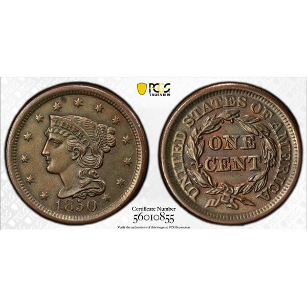 UNITED STATES: AE cent, 1850, PCGS AU details