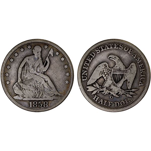 UNITED STATES: AR 50 cents, 1858-O, Fine