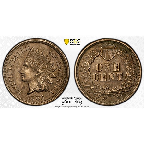UNITED STATES: 1 cent, 1862, PCGS AU details