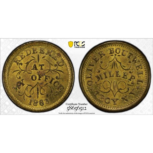 UNITED STATES: brass cent token, 1863, PCGS MS63