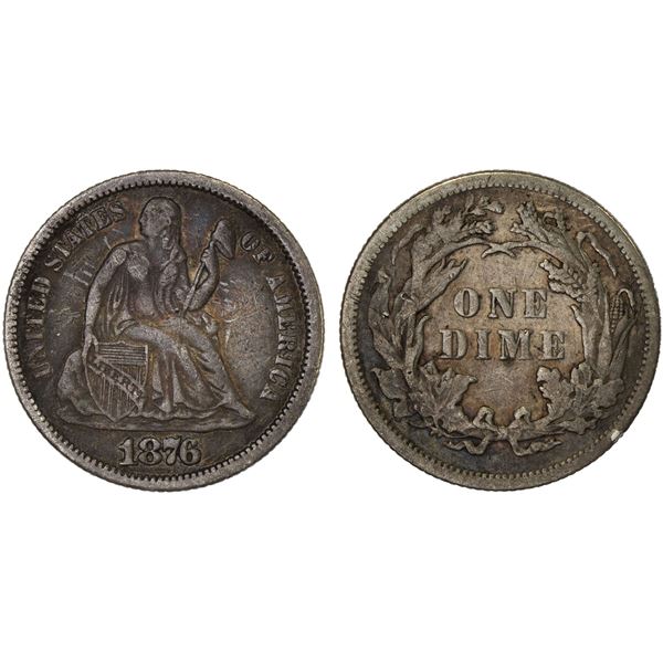 UNITED STATES: AR 10 cents, 1876, VF-XF