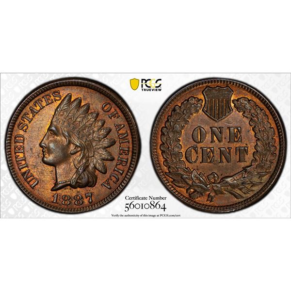 UNITED STATES: AE cent, 1887, PCGS AU58