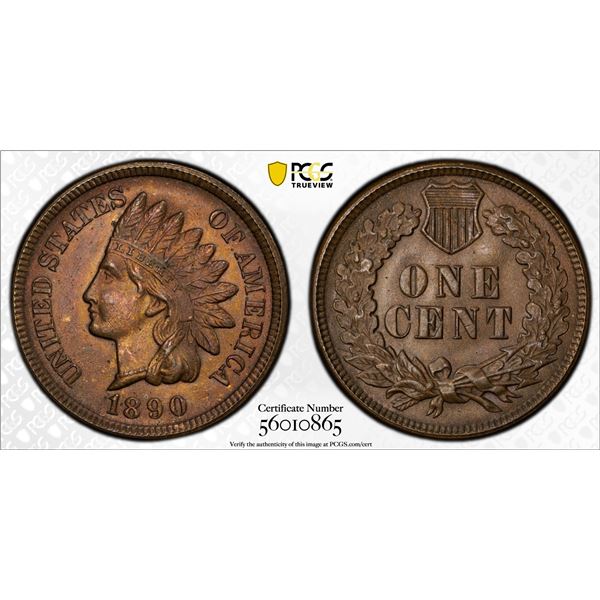 UNITED STATES: AE cent, 1890, PCGS MS63 BN