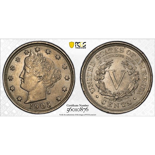 UNITED STATES: 5 cents, 1905, PCGS MS62
