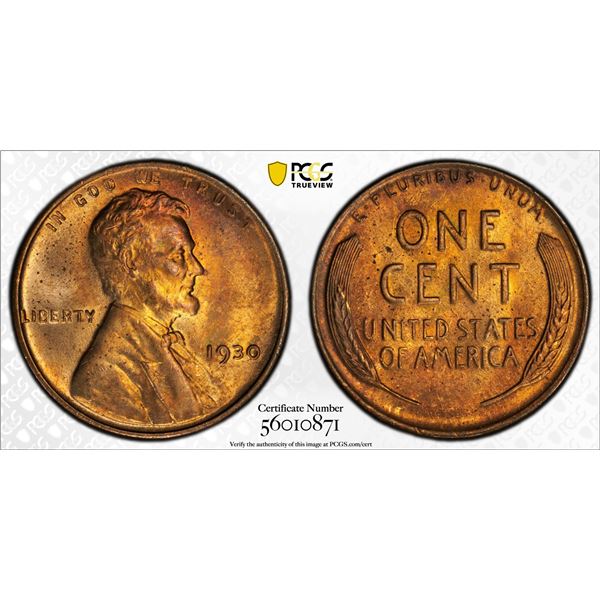UNITED STATES: AE cent, 1930, PCGS MS64 RD