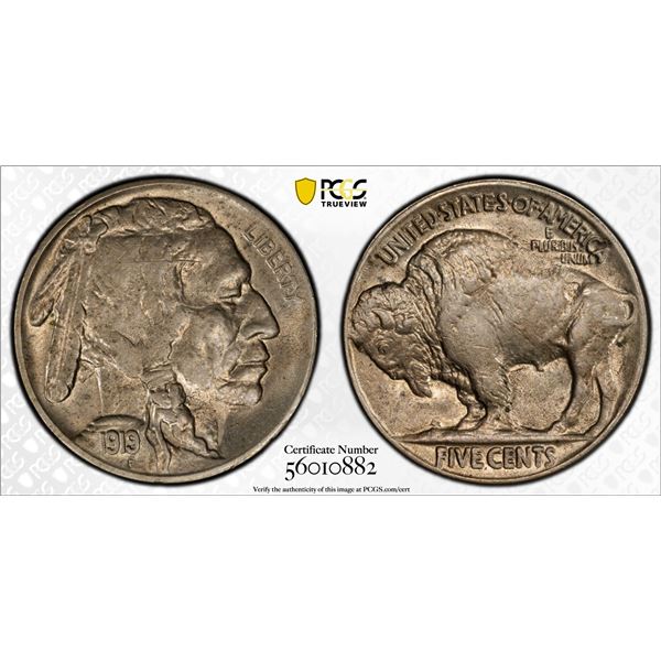UNITED STATES: 5 cents, 1919, PCGS AU58