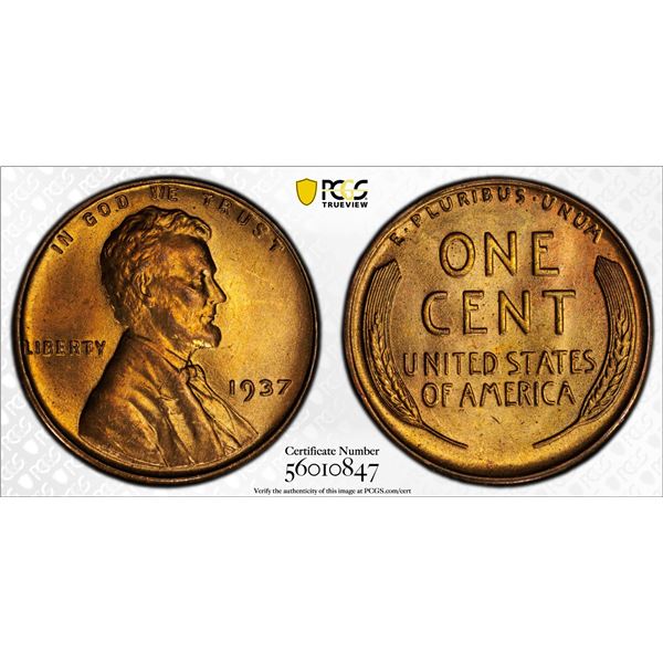UNITED STATES: AE cent, 1937, PCGS MS66 RB