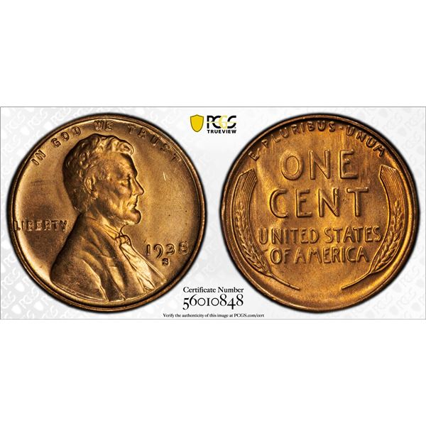 UNITED STATES: AE cent, 1938-S, PCGS MS65 RD