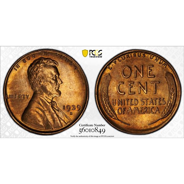 UNITED STATES: AE cent, 1939-S, PCGS MS65 RD