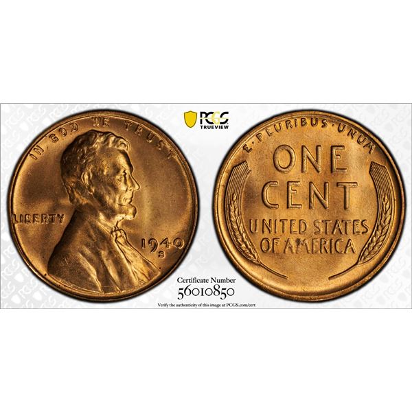UNITED STATES: AE cent, 1940-S, PCGS MS65 RD