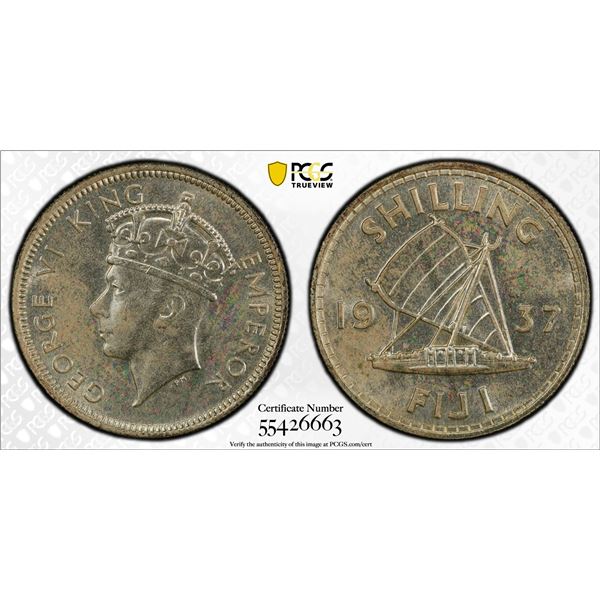 FIJI: George VI, 1936-1952, AR shilling, 1937, PCGS MS63