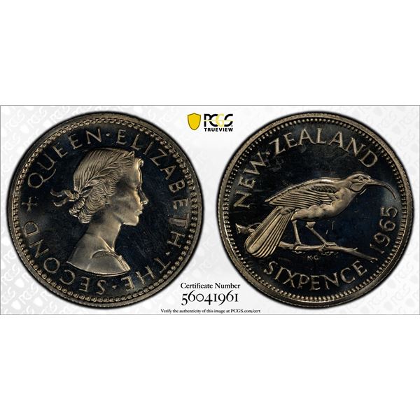NEW ZEALAND: Elizabeth II, 1952-2022, 6 pence, 1965, PCGS Specimen 67