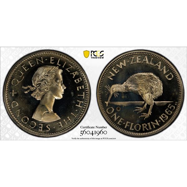 NEW ZEALAND: Elizabeth II, 1952-2022, 1 florin, 1965, PCGS Specimen 66