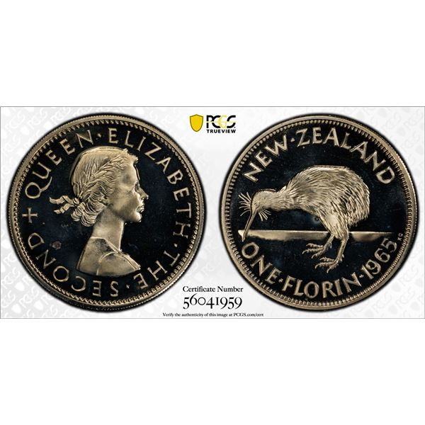 NEW ZEALAND: Elizabeth II, 1952-2022, 1 florin, 1965, PCGS Specimen 65