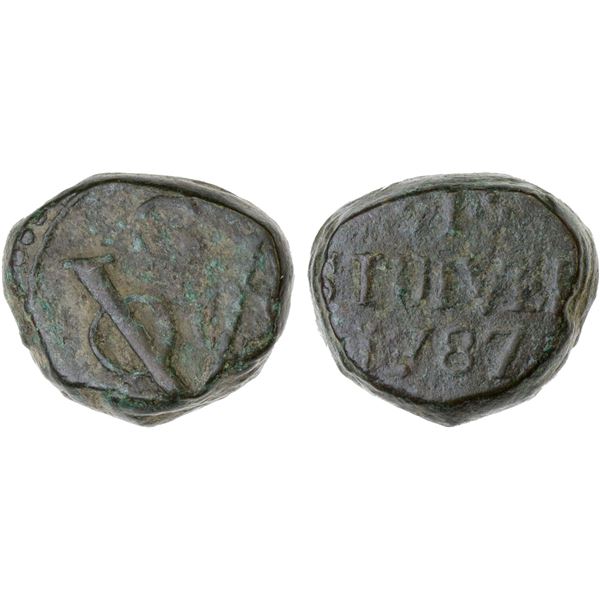 CEYLON: Dutch, AE stuiver, Colombo, 1787-C, choice VF