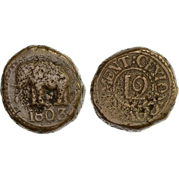 CEYLON: George III, 1802-1820, AE 1/12 rixdollar (36.87g), 1803, Fine