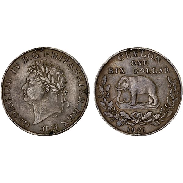 CEYLON: Geroge IV, 1820-1830, AR rixdollar, 1821, VF-XF