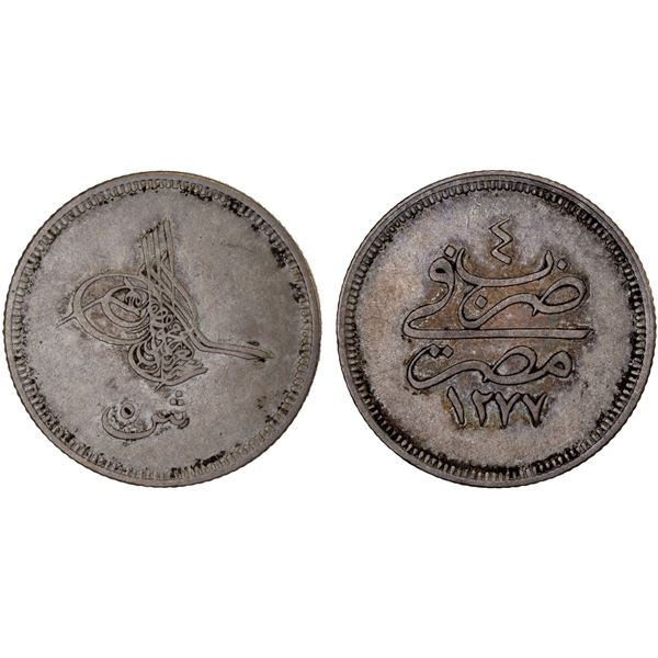 EGYPT (OTTOMAN EMPIRE): Abdul Aziz, 1861-1876, AR 5 qirsh, AH1277 year 4, VF-XF