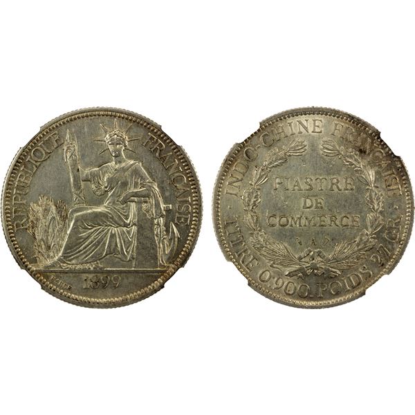 FRENCH INDOCHINA: AR piastre, 1899-A, NGC AU details