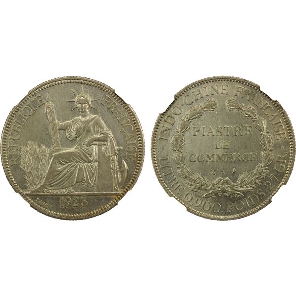 FRENCH INDOCHINA: AR piastre, 1925-A, NGC AU details