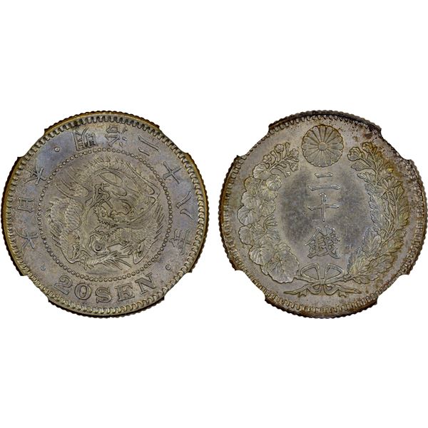 JAPAN: Meiji, 1868-1912, AR 20 sen, Year 28 (1895), NGC MS63
