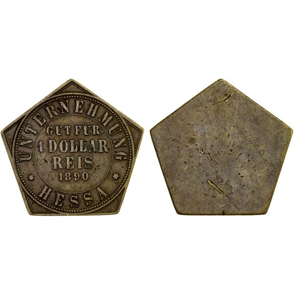 NETHERLANDS EAST INDIES: Plantation Tokens, brass 1 dollar reis, 1890, Choice VF