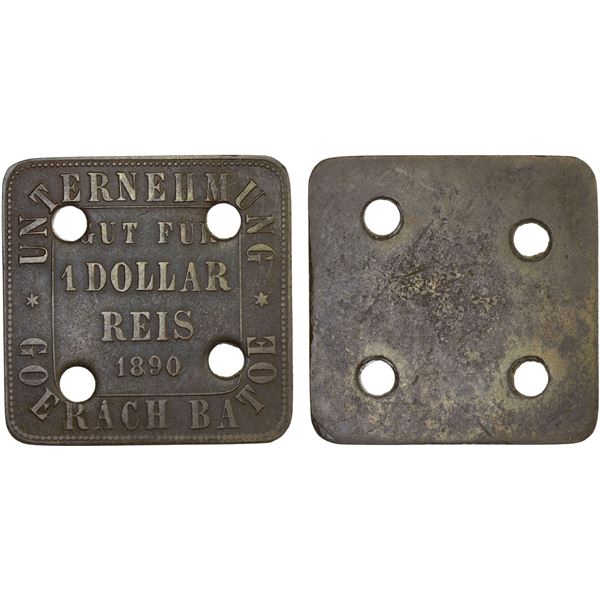 NETHERLANDS EAST INDIES: Plantation Tokens, brass 1 dollar reis, 1890, Choice VF