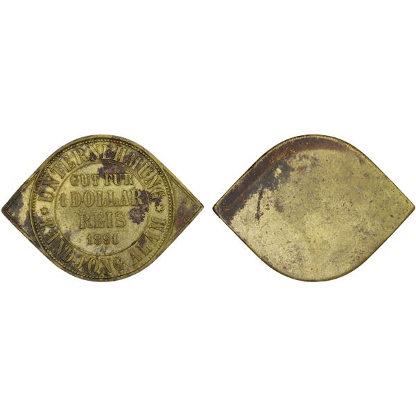 NETHERLANDS EAST INDIES: Plantation Tokens, brass 1 dollar reis, 1891, XF