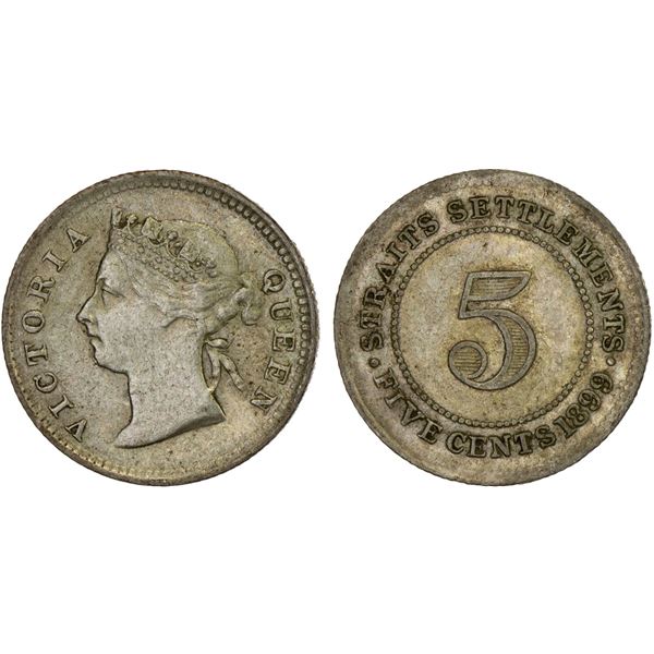STRAITS SETTLEMENTS: AR 5 cents, 1899, XF