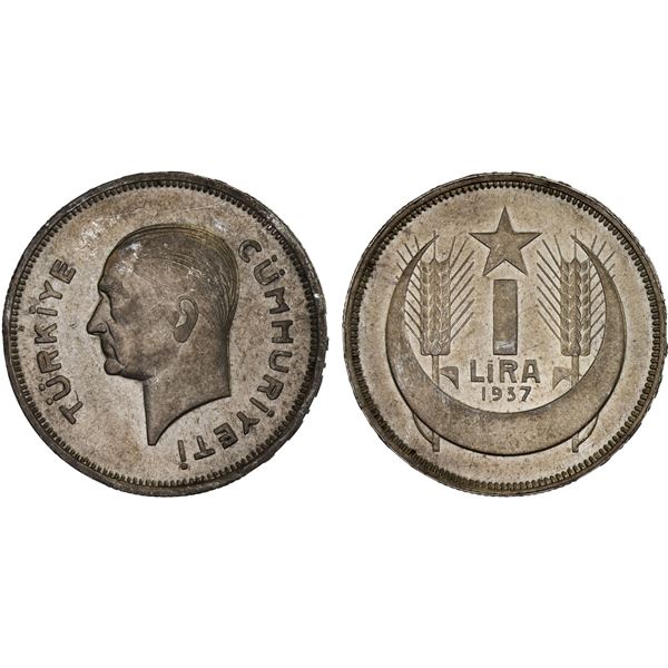 TURKEY: Republic, AR lira, 1937, Choice XF