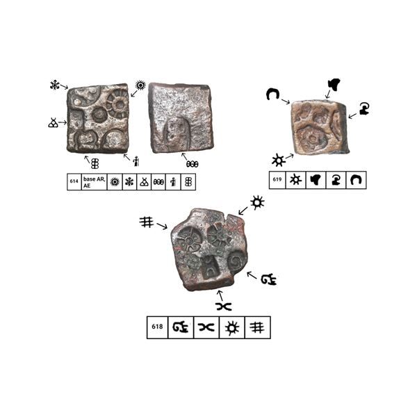 India, Magadha Janapada, Brihadrata (c.187–185 BC), Copper Karshapana (3 Coins) – 
