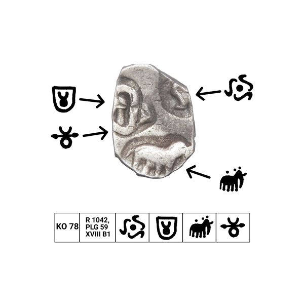 India, Kosala Janapada (c.500–400 BC), Silver Vimshatika – Very Scarce