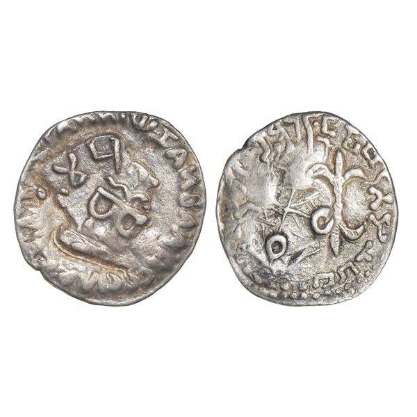 India, Satavahana Empire, Gautamiputra Satakarni overstruck on Nahapana – Very Rare