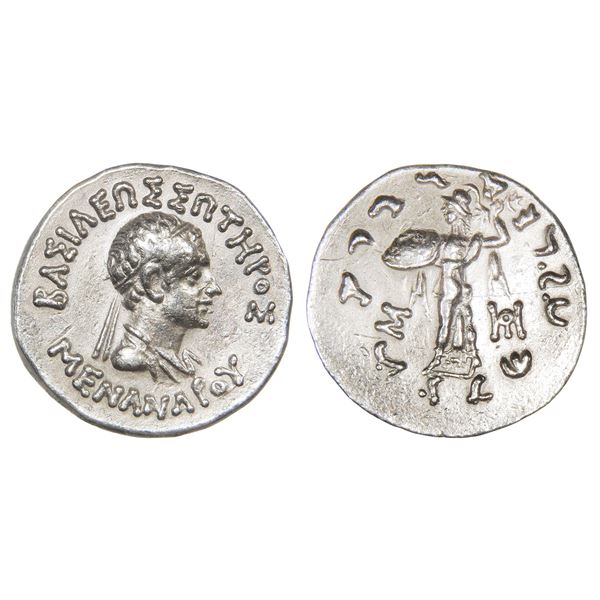 India, Indo-Greek, Menander I (c.155–130 BC), Silver Tetradrachm – Very Rare