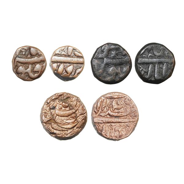 India, Mughal Empire, Akbar (Burhanpur Mint, c.1556–1605 CE), Copper Dam, 1/2 Dam & 1/4 Dam