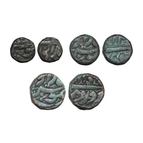 India, Mughal Empire, Akbar (Balapur Mint, c.1556–1605 CE), Copper Dam, 1/2 Dam & 1/4 Dam [