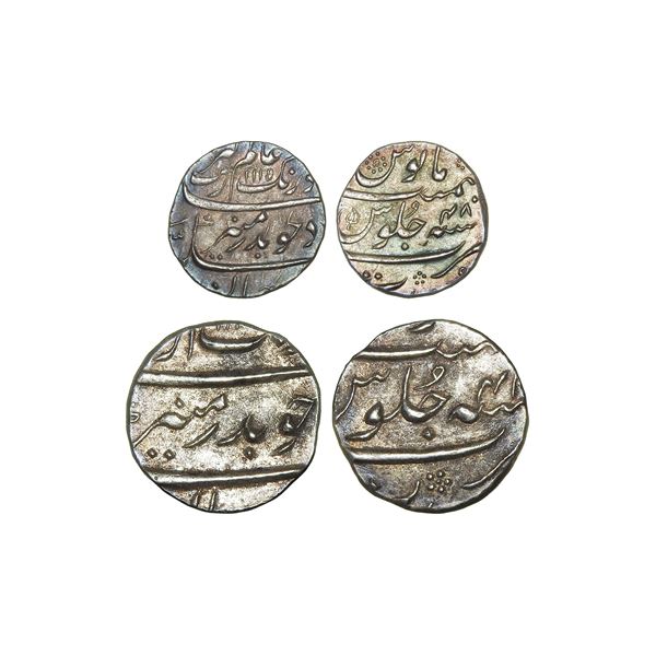 India, Mughal Empire, Aurangzeb (Surat Mint, c.1658–1707 CE), Silver Rupee & 1/2 Rupee, AH1