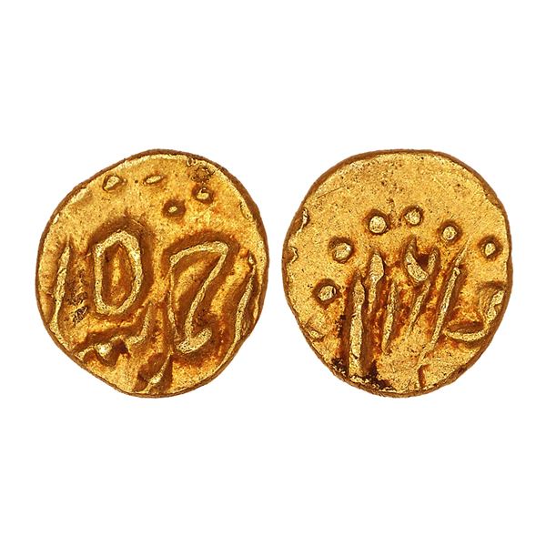 India, Mughal Ahmed Shah Bahadur Gold 1/2 Fanam – Kadapa Mint AH1161, Uncirculated Rare