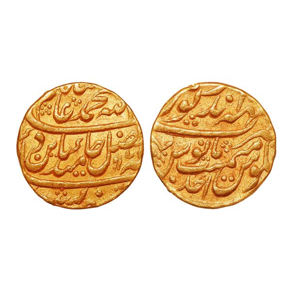 India, Bharatpur State Maharaja Suraj Mal Gold Mohur AH1173 RY Ahad Mahaindrapur Mint – Unc