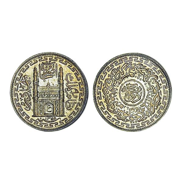 India, Hyderabad State Mir Usman Ali Khan Silver 2 Annas 1.40 g – Mint Condition, Very Scar